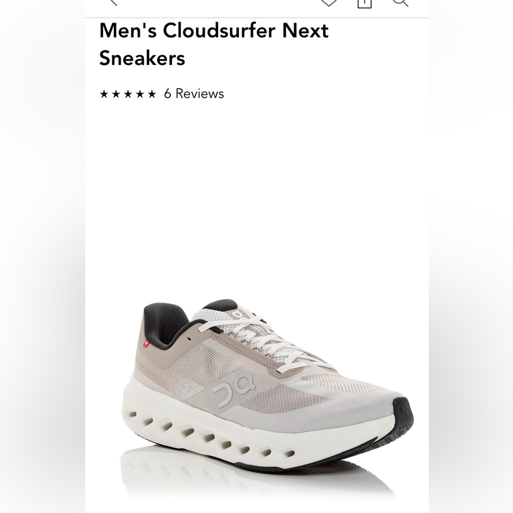 On Running Men's Cream, Gray and Black cloud surfer running shoe.